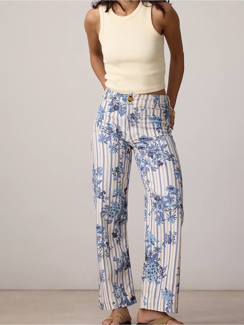 Maeve Anthropologie Colette Wide Leg Jeans Provence Floral Stripe High Rise 29